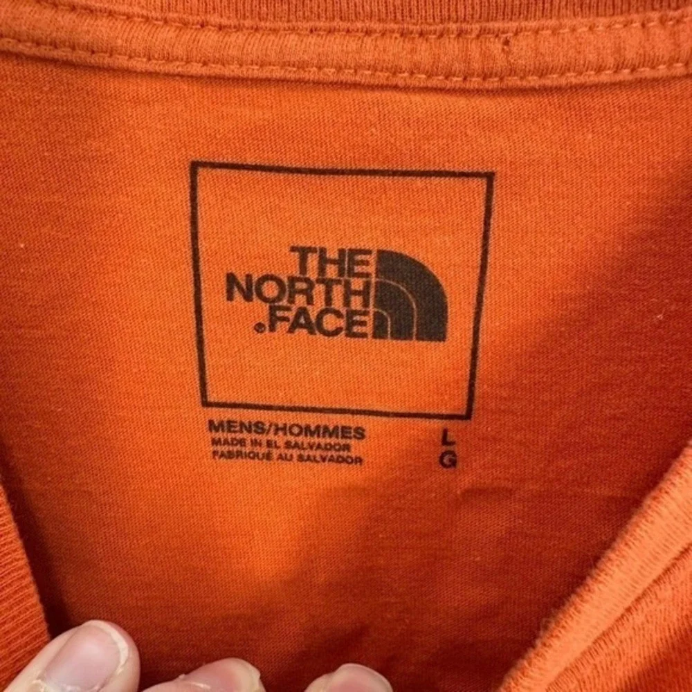 The North Face Mens Long Sleeve T Shirt Orange Crew Neck‎ Never Stop Exploring L